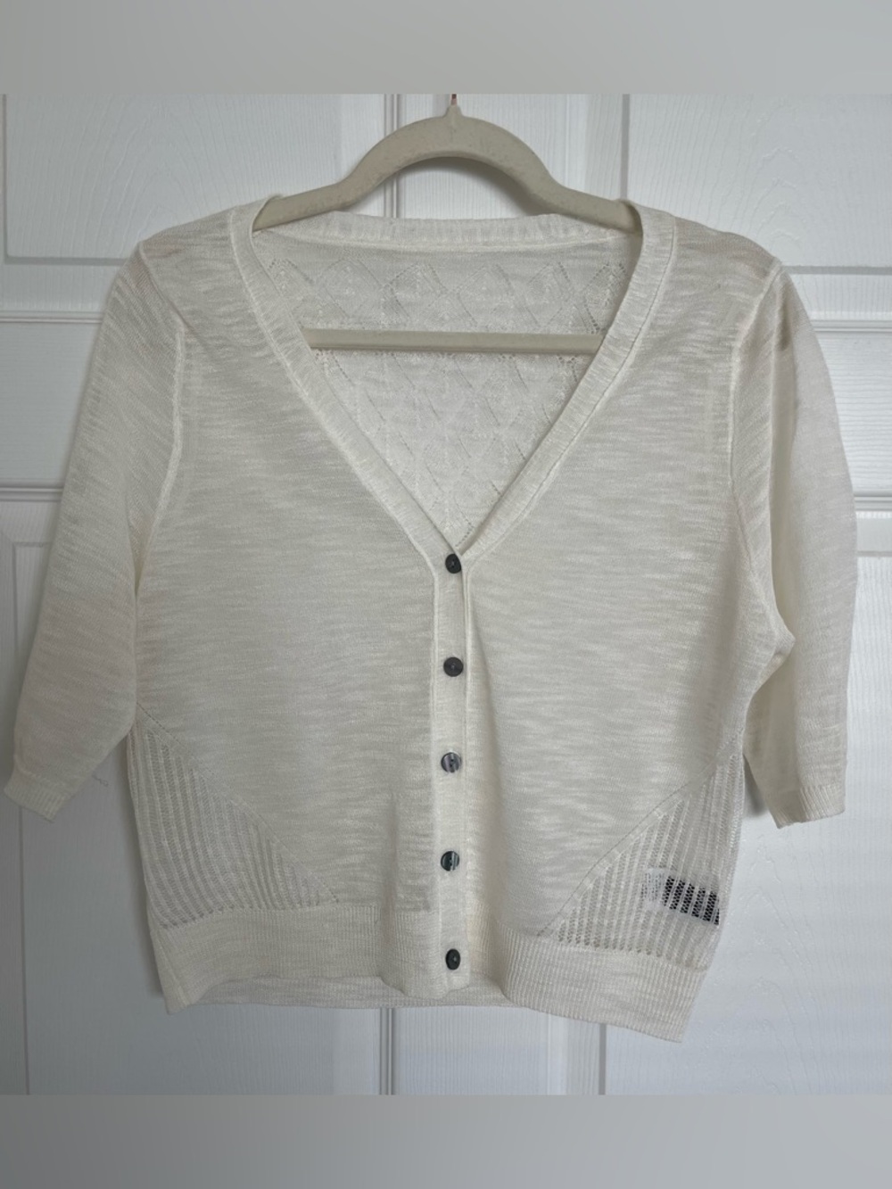 SHEIN Ivory Knit Short-Sleeve Cardigan